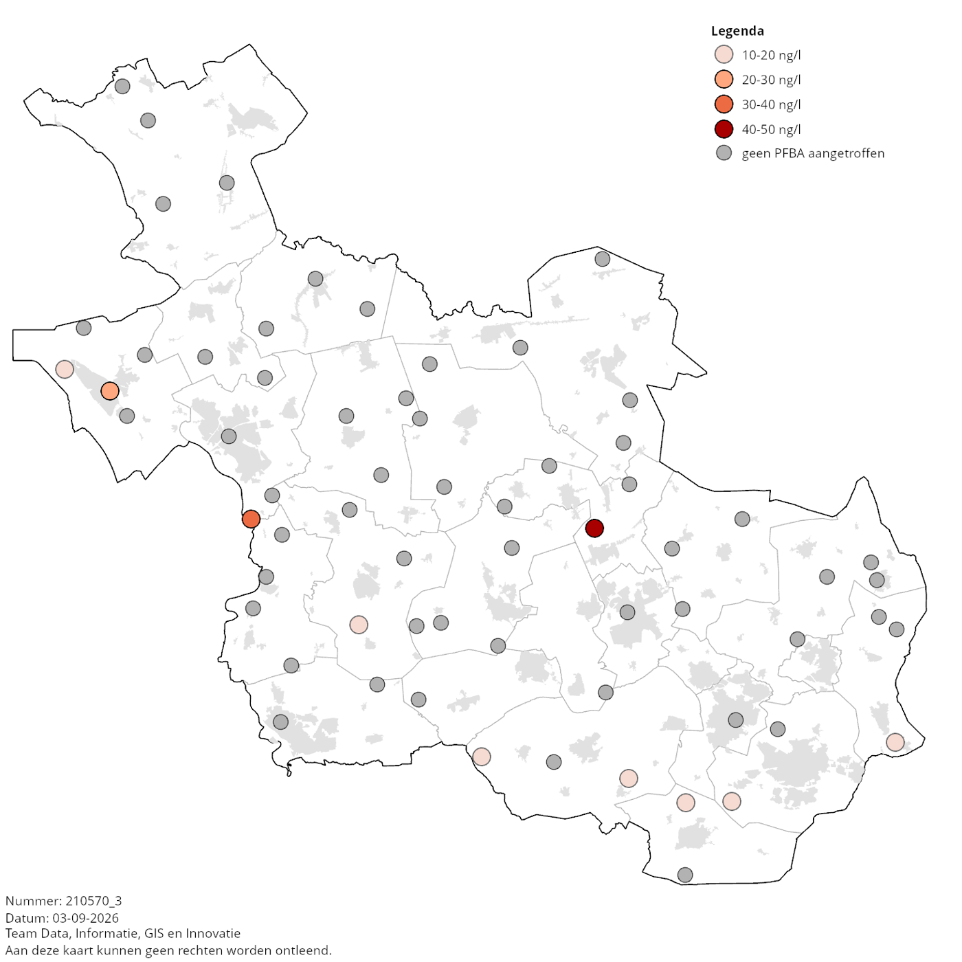 Kaart: PFBA in grondwater 2019 - 2021